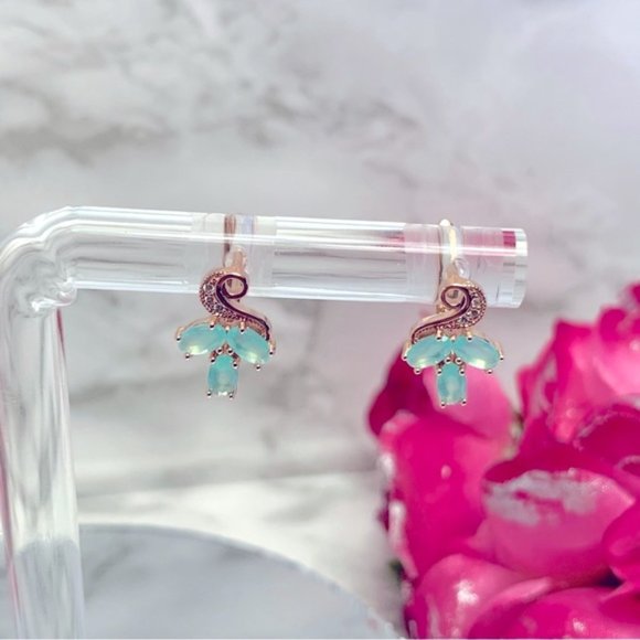 585 Rose Gold Plated Mint Green Oval Zircon Earrings - Picture 10 of 13